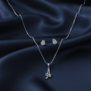 A' Initial Necklace and Cubic Zirconia Stud Earrings Set (Pack of 2) - Opal Touch