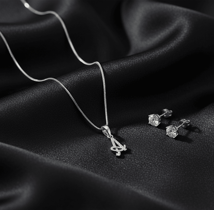 A' Initial Necklace and Cubic Zirconia Stud Earrings Set (Pack of 2) - Opal Touch