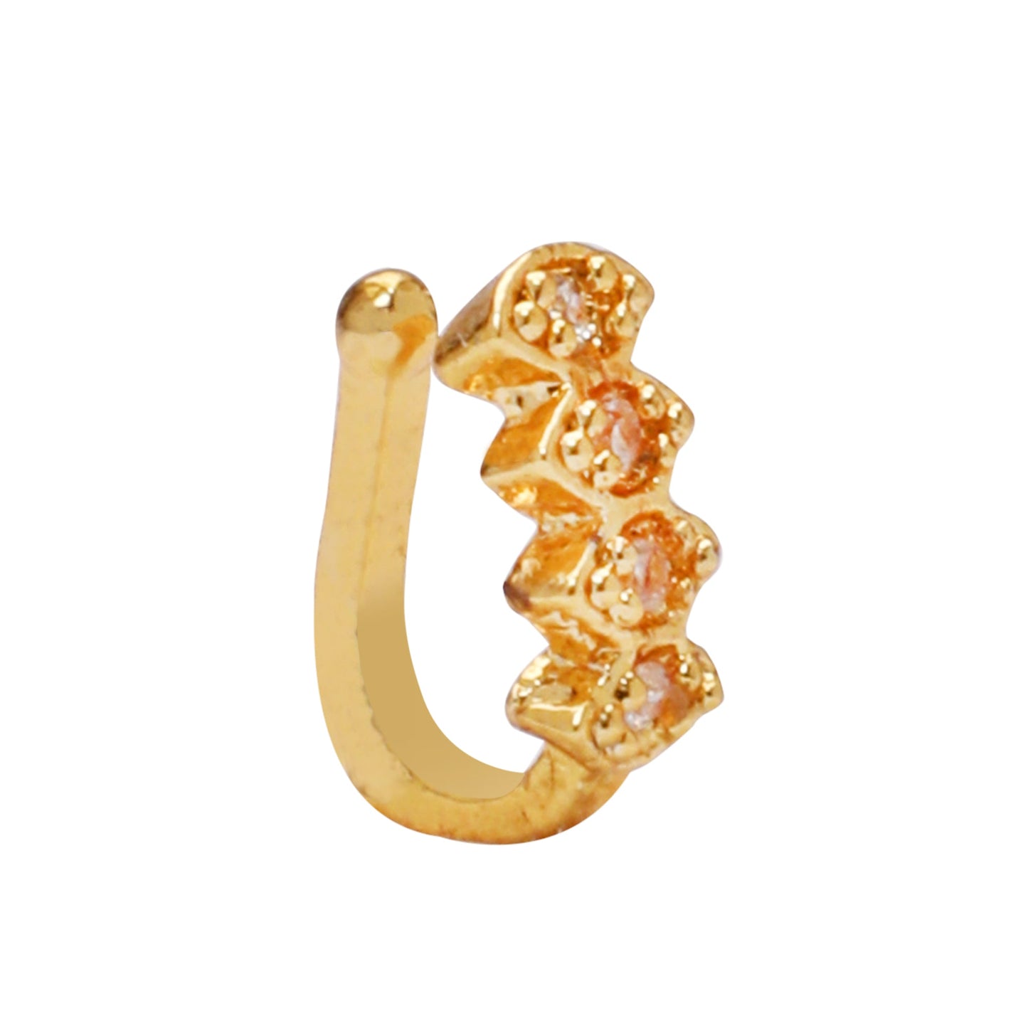 Opal Touch - AD CZ Diamond Pressing Golden Nose Pin (1 CM) - Nose Pin