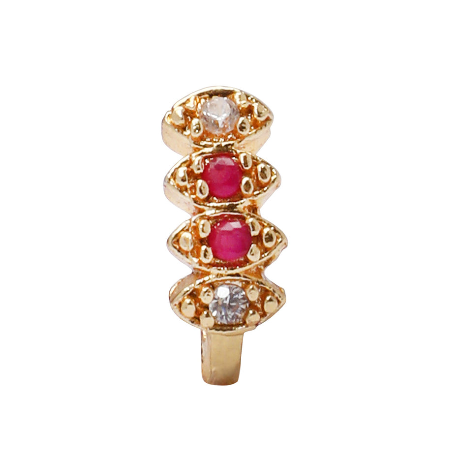Opal Touch - AD CZ Diamond Pressing Golden Nose Pin (1 CM) - Nose Pin