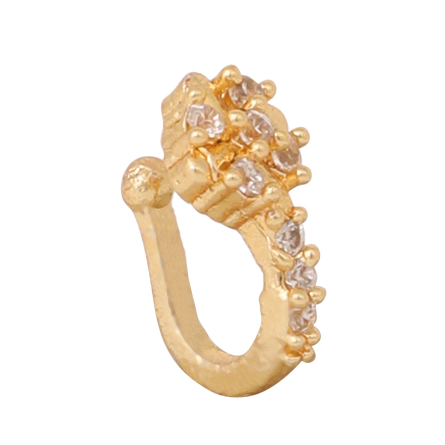 Opal Touch - AD CZ Flower Pressing Golden Nose Pin (1 CM) - Nose Pin