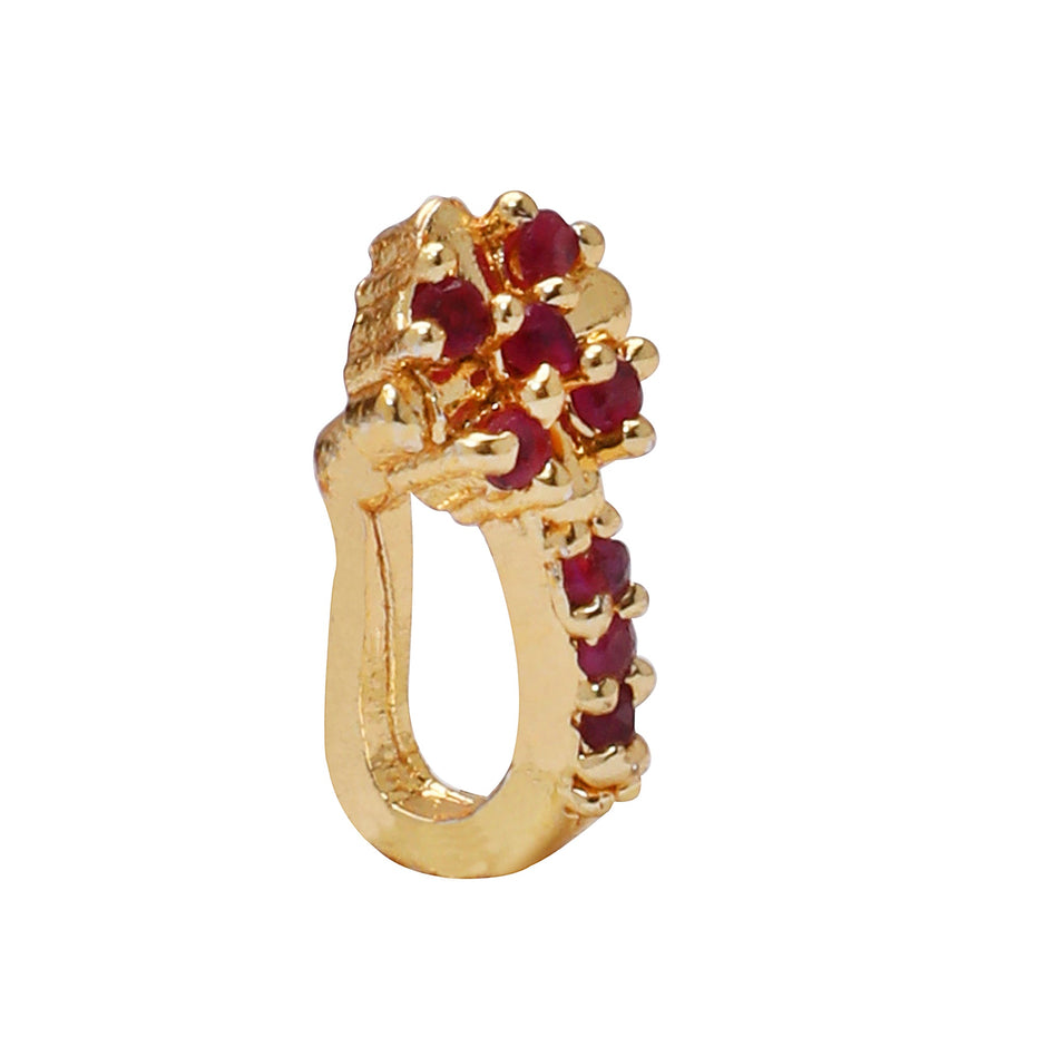 Opal Touch - AD CZ Flower Pressing Golden Nose Pin (1 CM) - Nose Pin