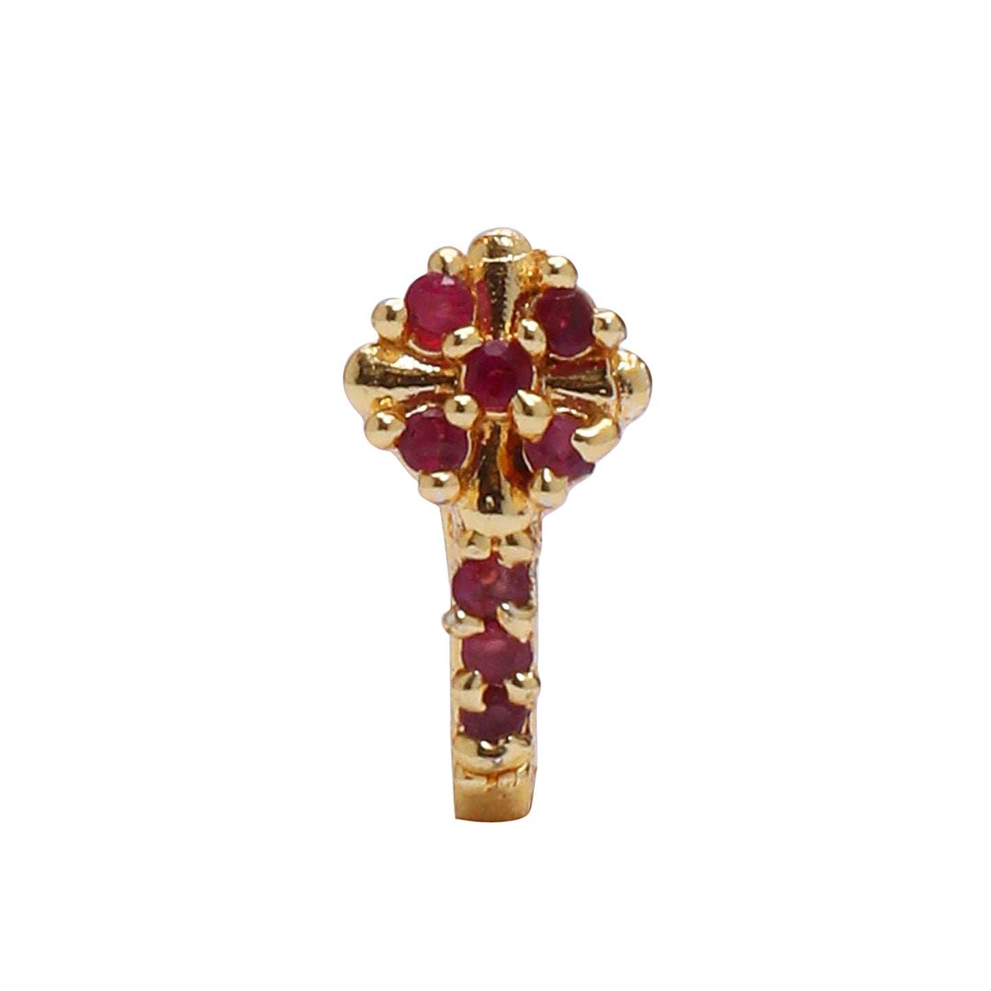 Opal Touch - AD CZ Flower Pressing Golden Nose Pin (1 CM) - Nose Pin
