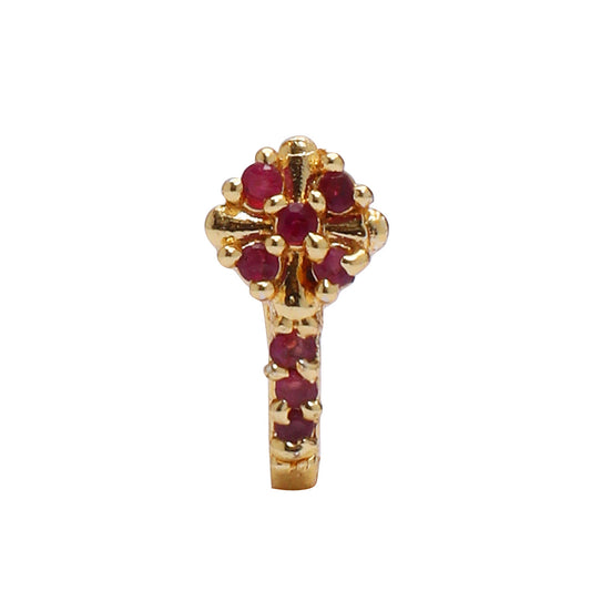 Opal Touch - AD CZ Flower Pressing Golden Nose Pin (1 CM) - Nose Pin