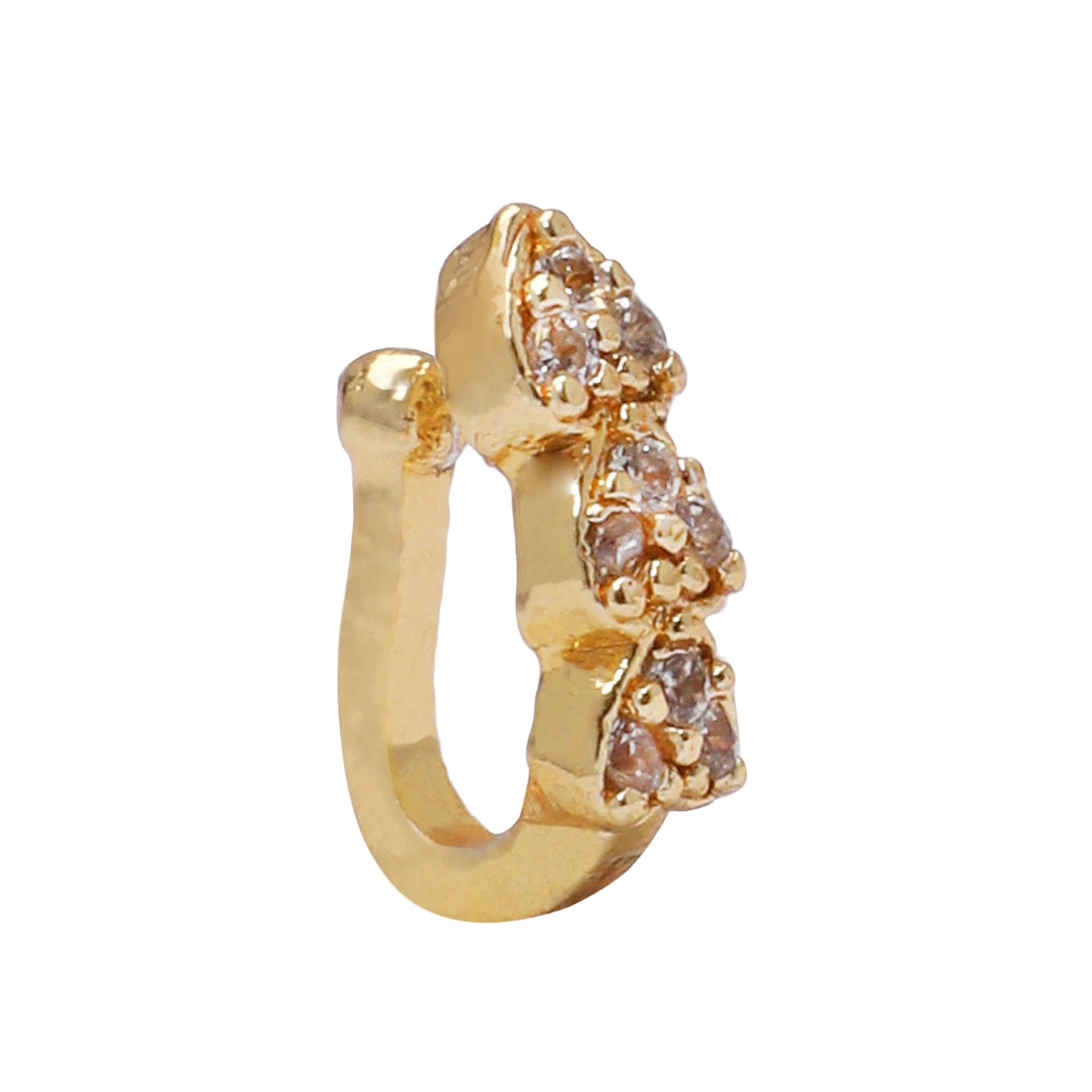 Opal Touch - AD CZ Heart Pressing Golden Nose Pin (1 CM) - Nose Pin