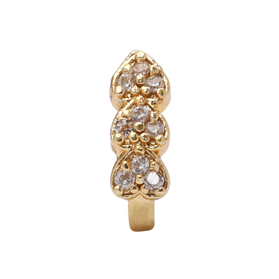 Opal Touch - AD CZ Heart Pressing Golden Nose Pin (1 CM) - Nose Pin
