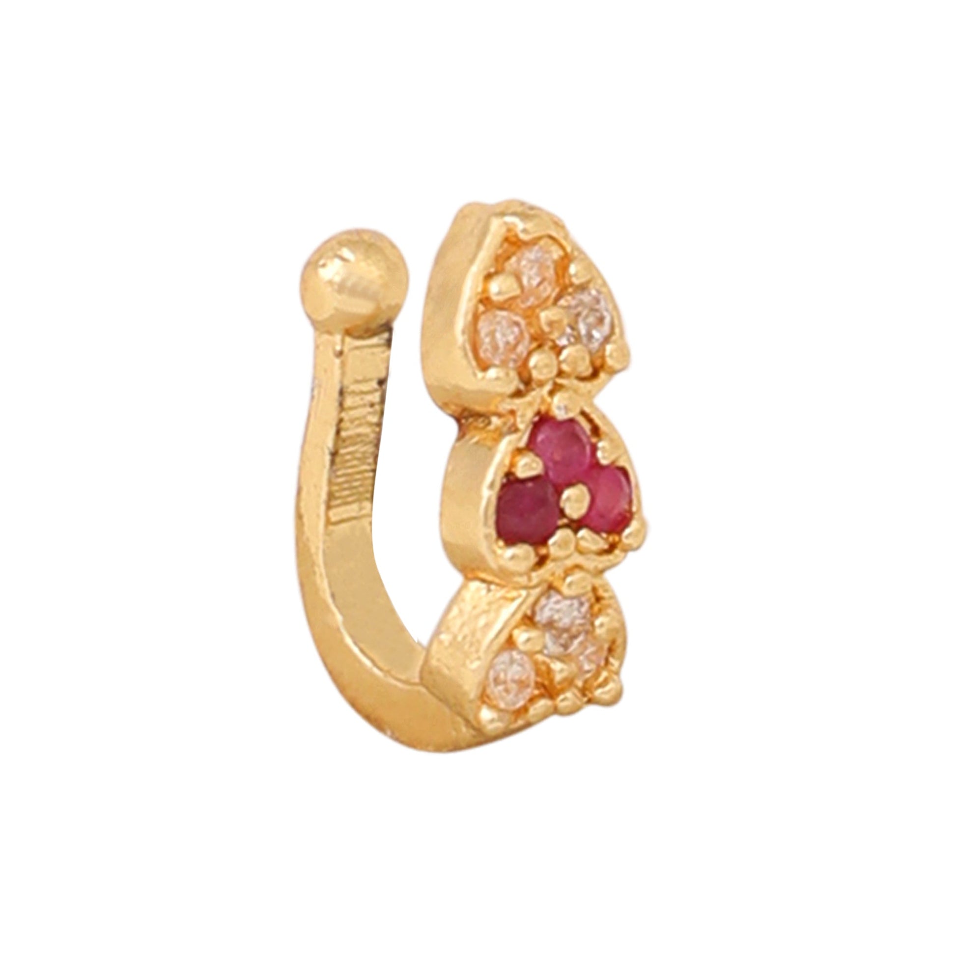 Opal Touch - AD CZ Heart Pressing Golden Nose Pin (1 CM) - Nose Pin