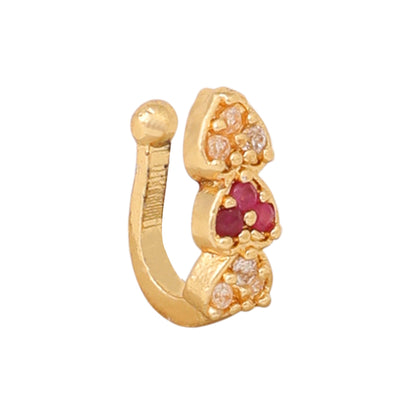 Opal Touch - AD CZ Heart Pressing Golden Nose Pin (1 CM) - Nose Pin