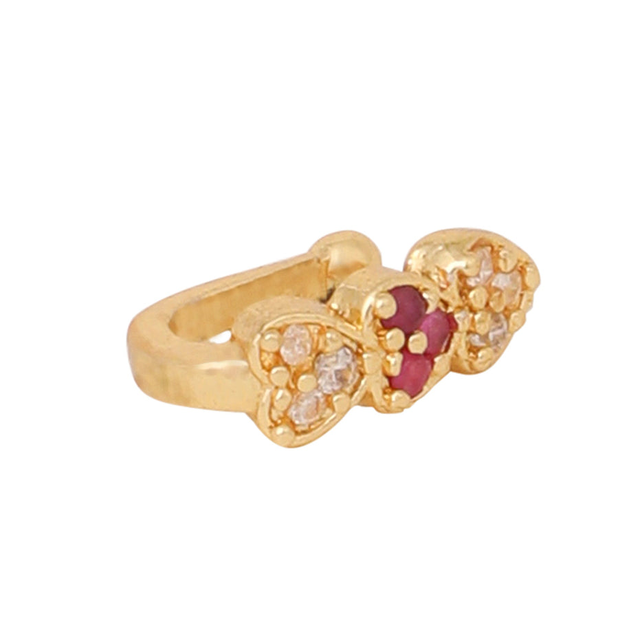 Opal Touch - AD CZ Heart Pressing Golden Nose Pin (1 CM) - Nose Pin