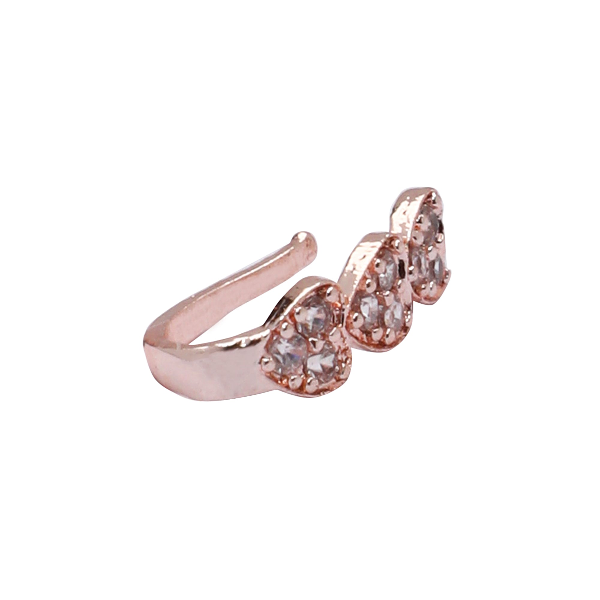 Opal Touch - AD CZ Heart Pressing Rose Gold Nose Pin (1 CM) - Nose Pin