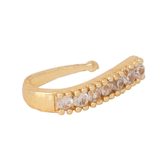 Opal Touch - AD CZ Line Pressing Golden Nose Pin (1 CM) - Nose Pin