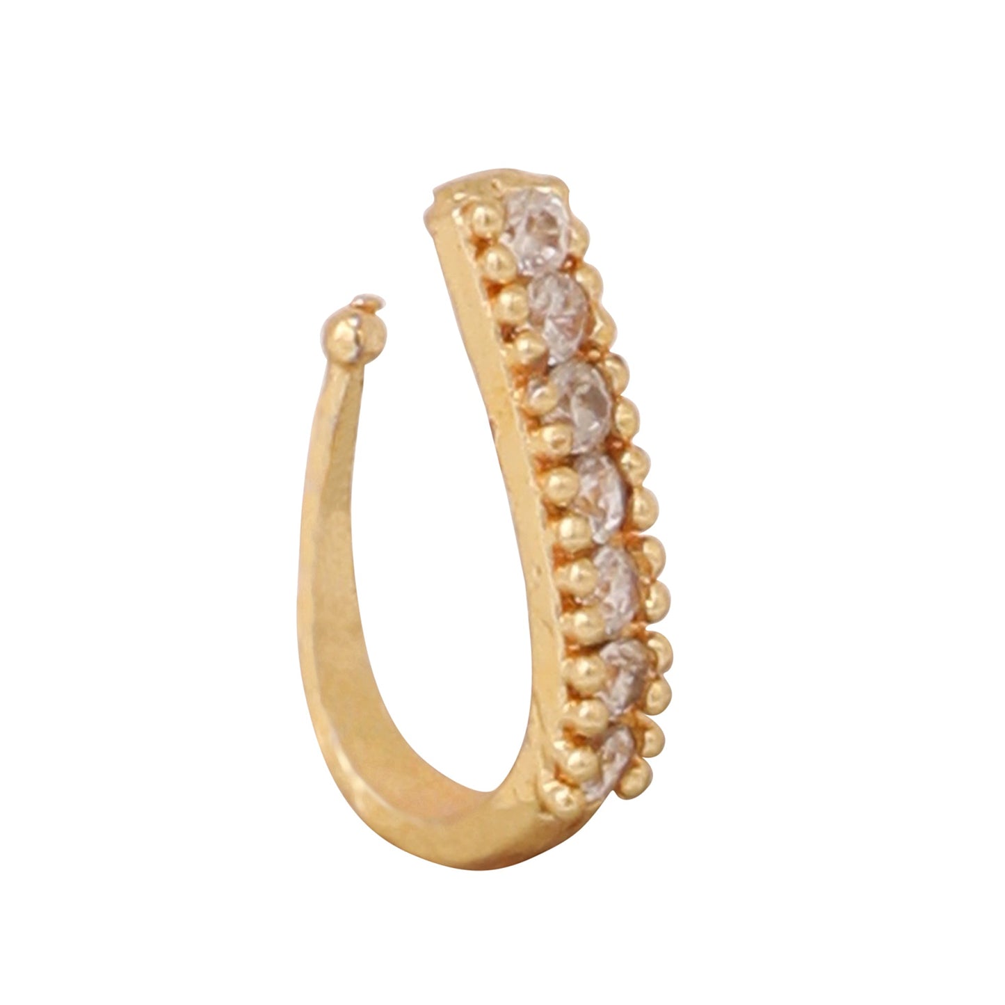 Opal Touch - AD CZ Line Pressing Golden Nose Pin (1 CM) - Nose Pin