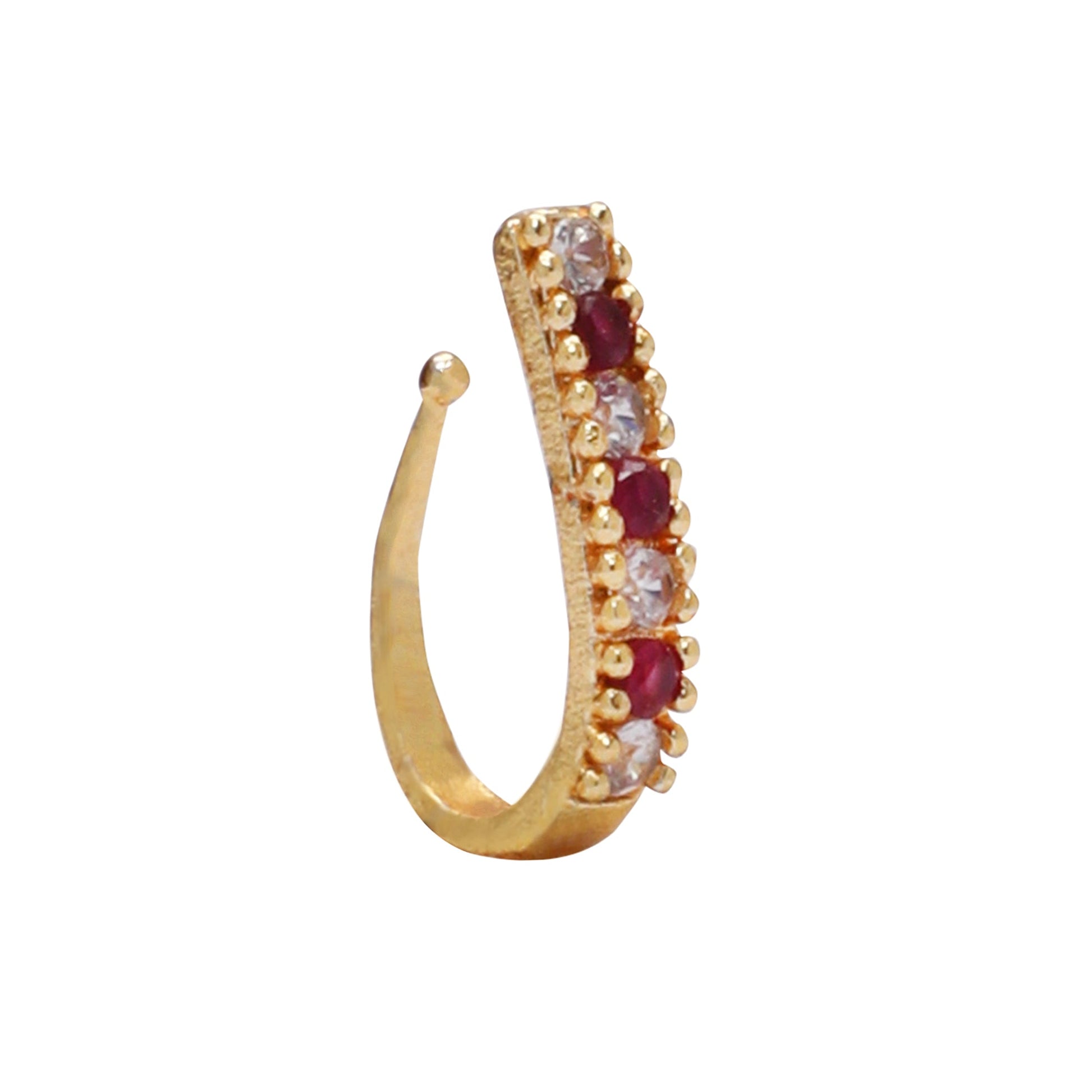 Opal Touch - AD CZ Line Pressing Golden Nose Pin (1 CM) - Nose Pin