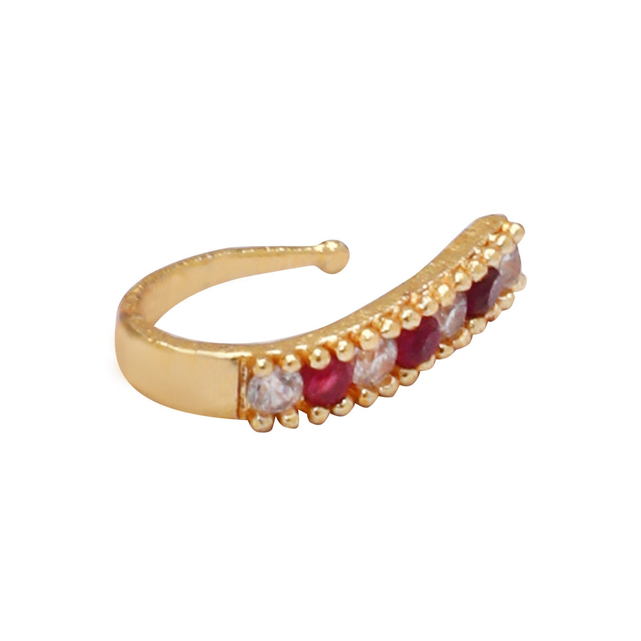 Opal Touch - AD CZ Line Pressing Golden Nose Pin (1 CM) - Nose Pin
