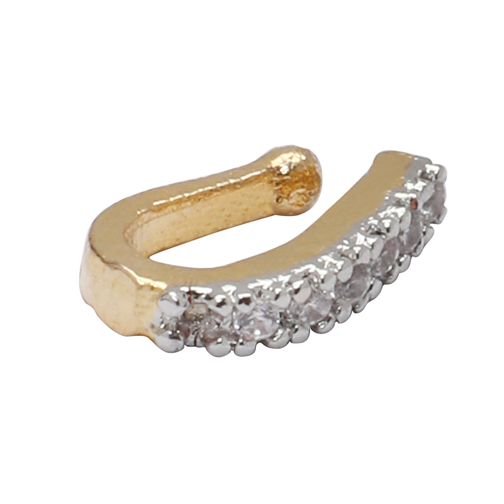 Opal Touch - AD CZ Line Pressing Two Tone Nose Pin (1 CM) - Nose Pin