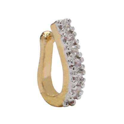 Opal Touch - AD CZ Line Pressing Two Tone Nose Pin (1 CM) - Nose Pin
