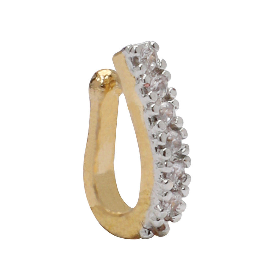 Opal Touch - AD CZ Line Pressing Two Tone Nose Pin (1 CM) - Nose Pin