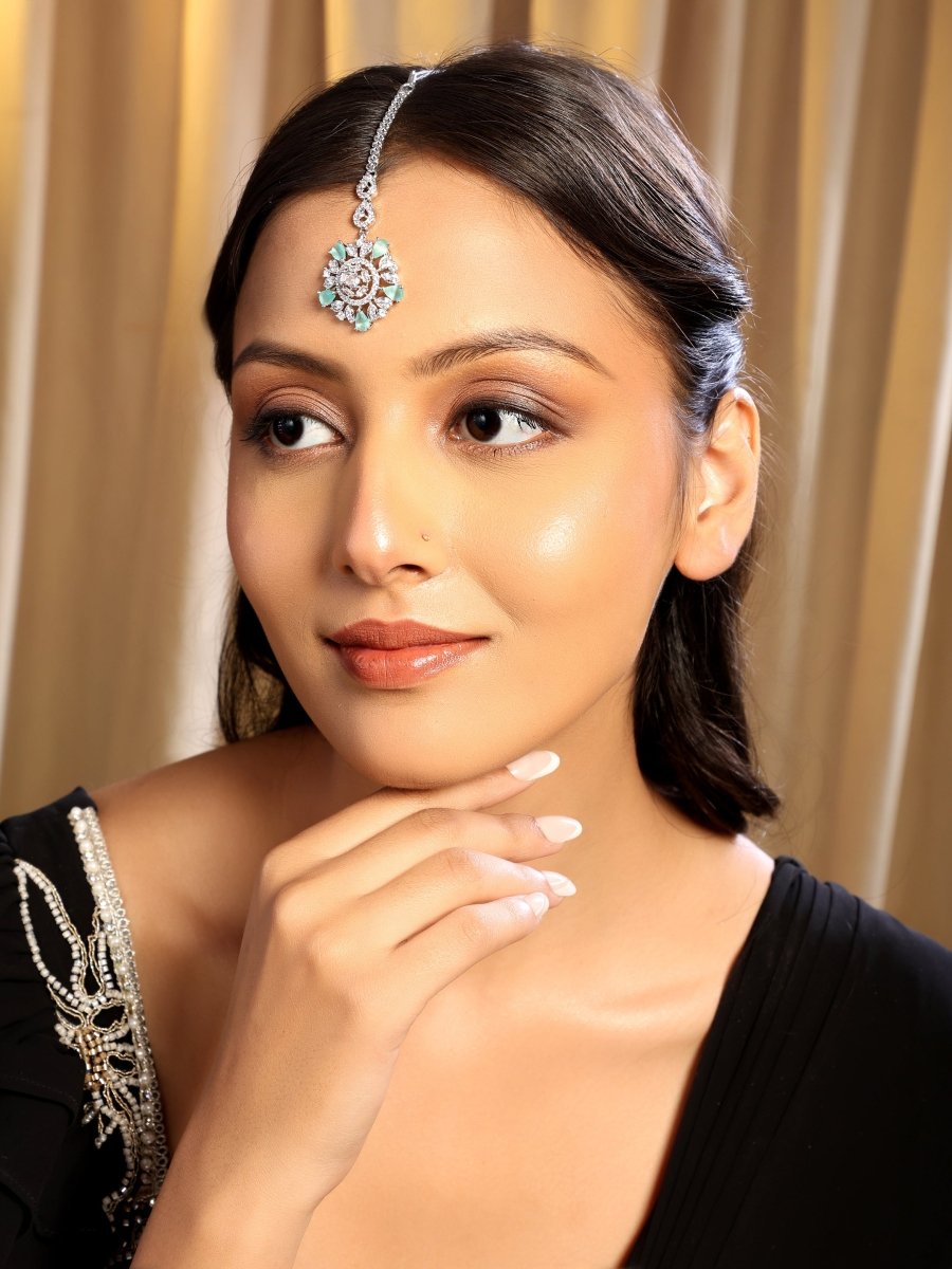 AD Studded Rhodium Plated Maang Tikka - Opal Touch