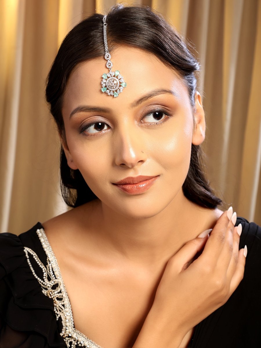 AD Studded Rhodium Plated Maang Tikka - Opal Touch