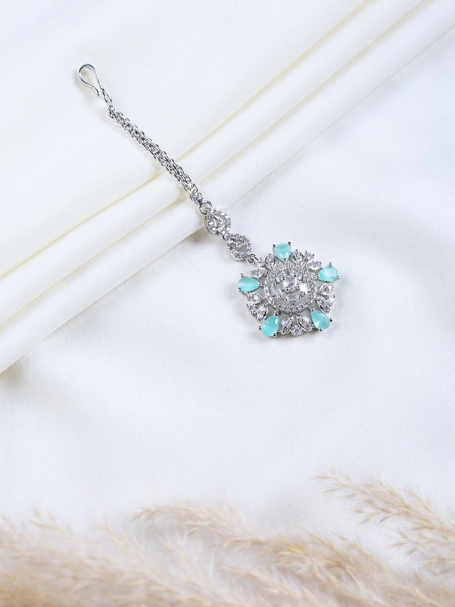 AD Studded Rhodium Plated Maang Tikka - Opal Touch
