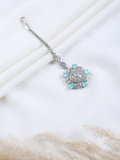 AD Studded Rhodium Plated Maang Tikka - Opal Touch