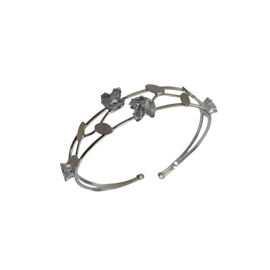 Opal Touch - Adjustable Rhodium Leaf Bracelete - Bracelet