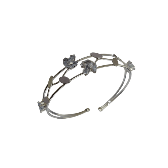 Opal Touch - Adjustable Rhodium Leaf Bracelete - Bracelet