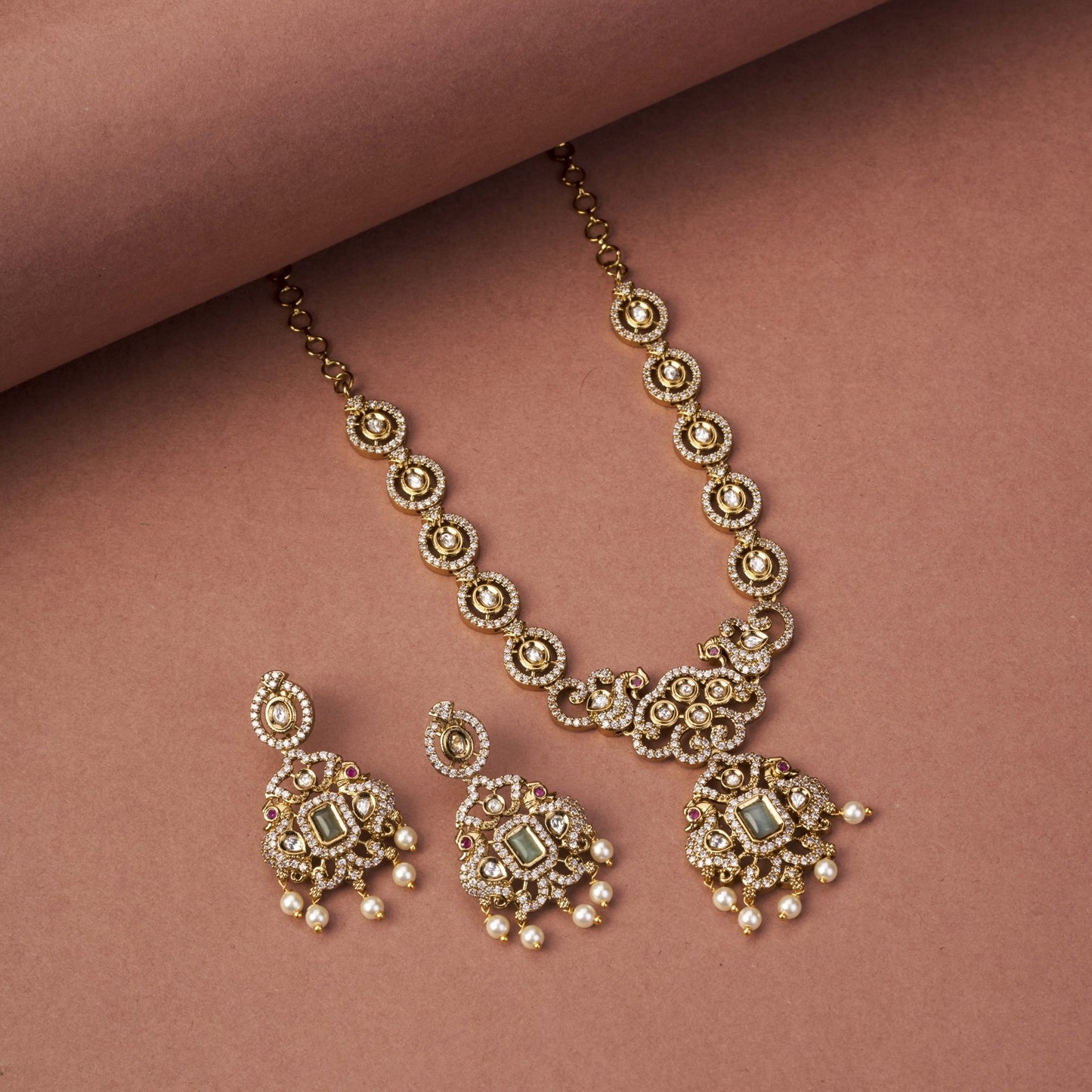 Necklace - Adorable Enchanted Mehendi Plated Necklcace Set - Opal Touch