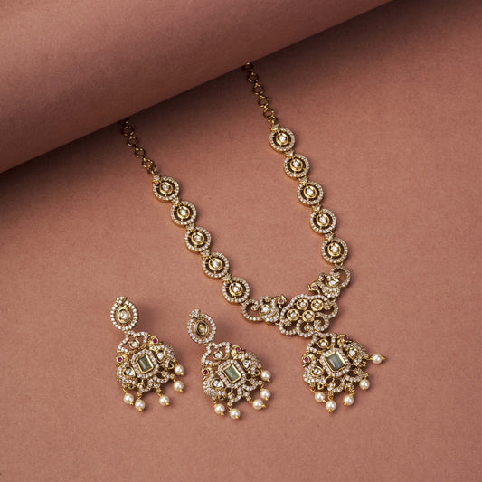 Necklace - Adorable Enchanted Mehendi Plated Necklcace Set - Opal Touch