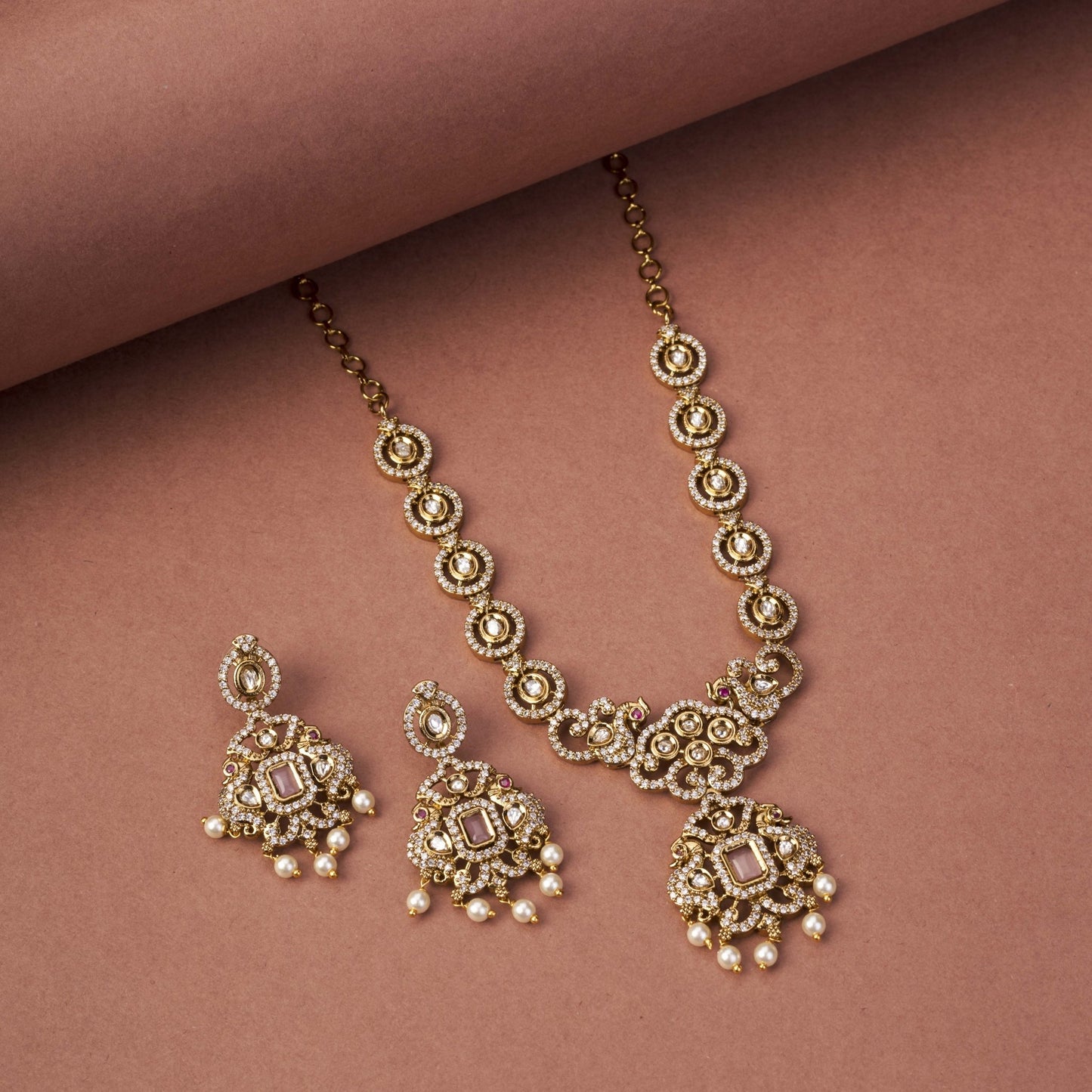 Necklace - Adorable Enchanted Mehendi Plated Necklcace Set - Opal Touch