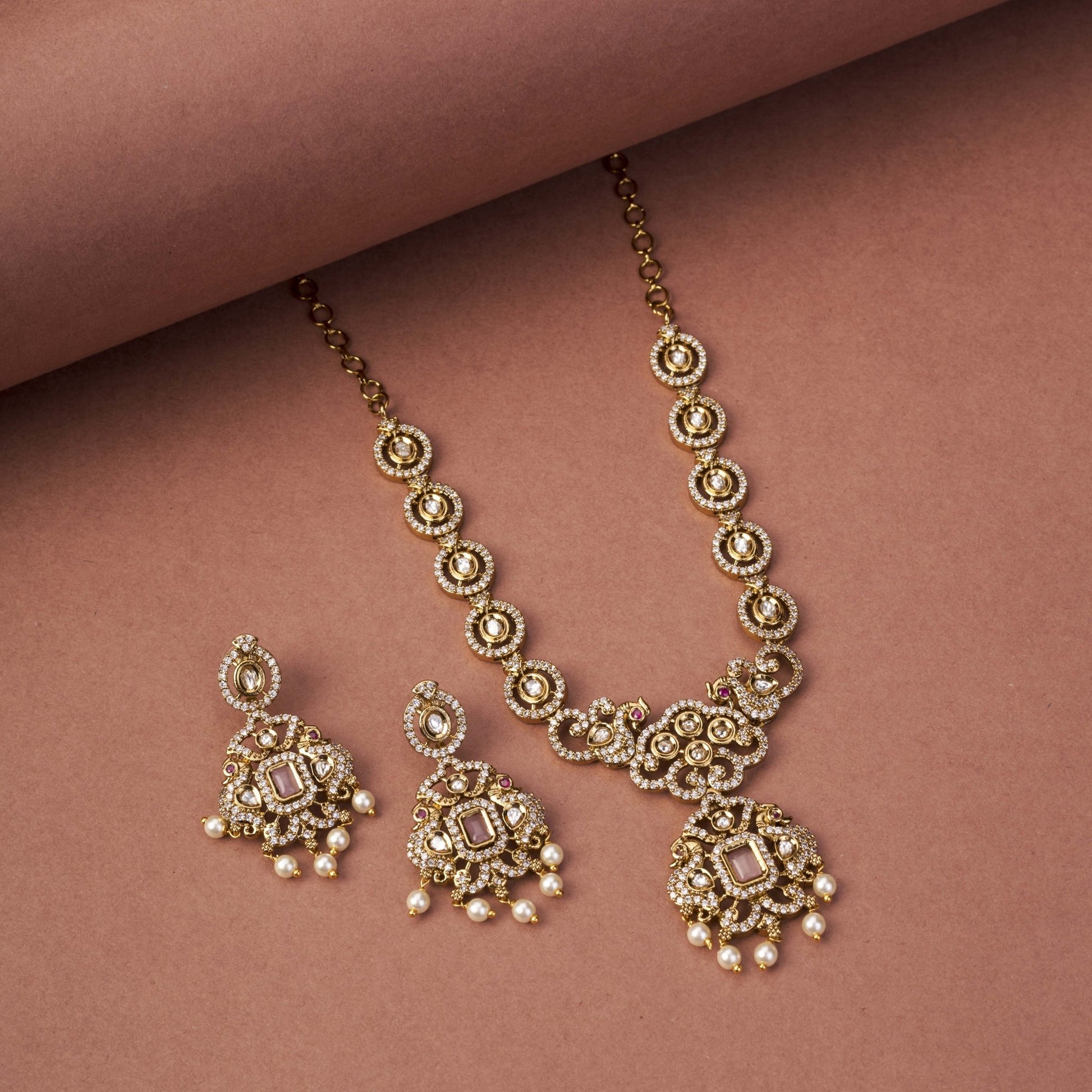 Necklace - Adorable Enchanted Mehendi Plated Necklcace Set - Opal Touch