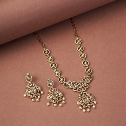 Necklace - Adorable Enchanted Mehendi Plated Necklcace Set - Opal Touch