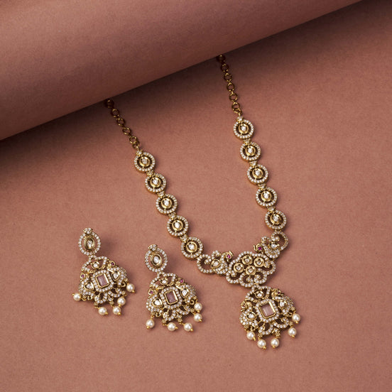 Necklace - Adorable Enchanted Mehendi Plated Necklcace Set - Opal Touch