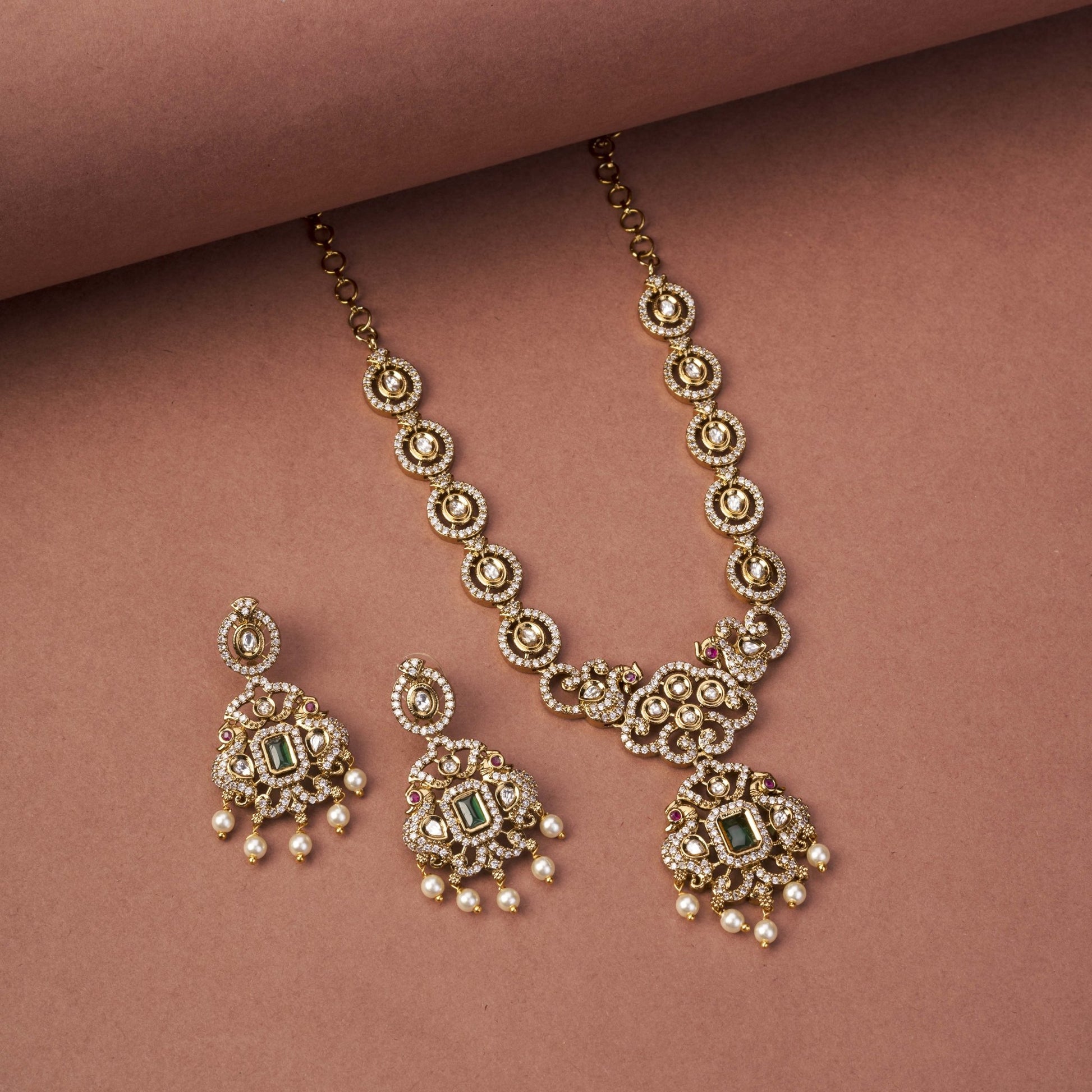 Necklace - Adorable Enchanted Mehendi Plated Necklcace Set - Opal Touch