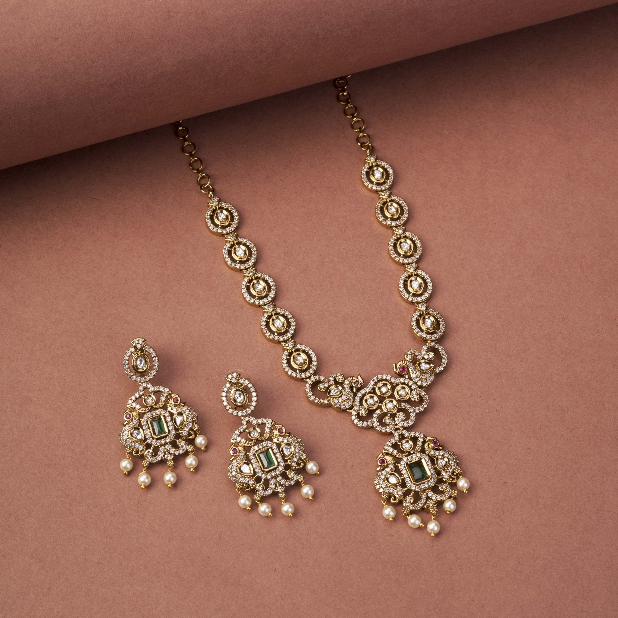 Necklace - Adorable Enchanted Mehendi Plated Necklcace Set - Opal Touch