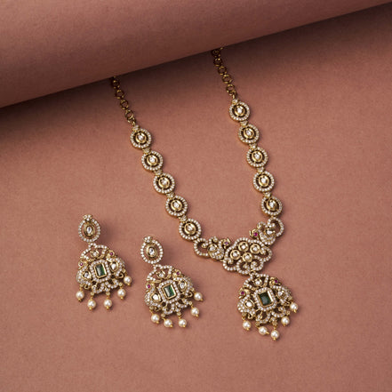 Necklace - Adorable Enchanted Mehendi Plated Necklcace Set - Opal Touch