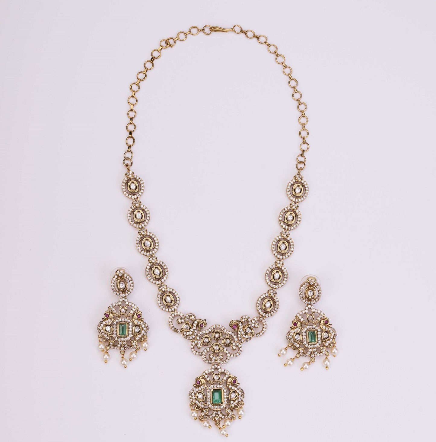 Necklace - Adorable Enchanted Mehendi Plated Necklcace Set - Opal Touch