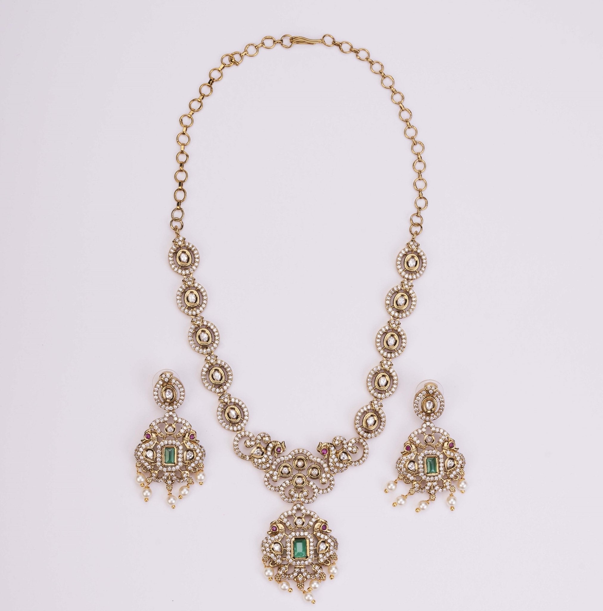 Necklace - Adorable Enchanted Mehendi Plated Necklcace Set - Opal Touch