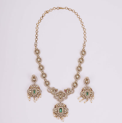 Necklace - Adorable Enchanted Mehendi Plated Necklcace Set - Opal Touch