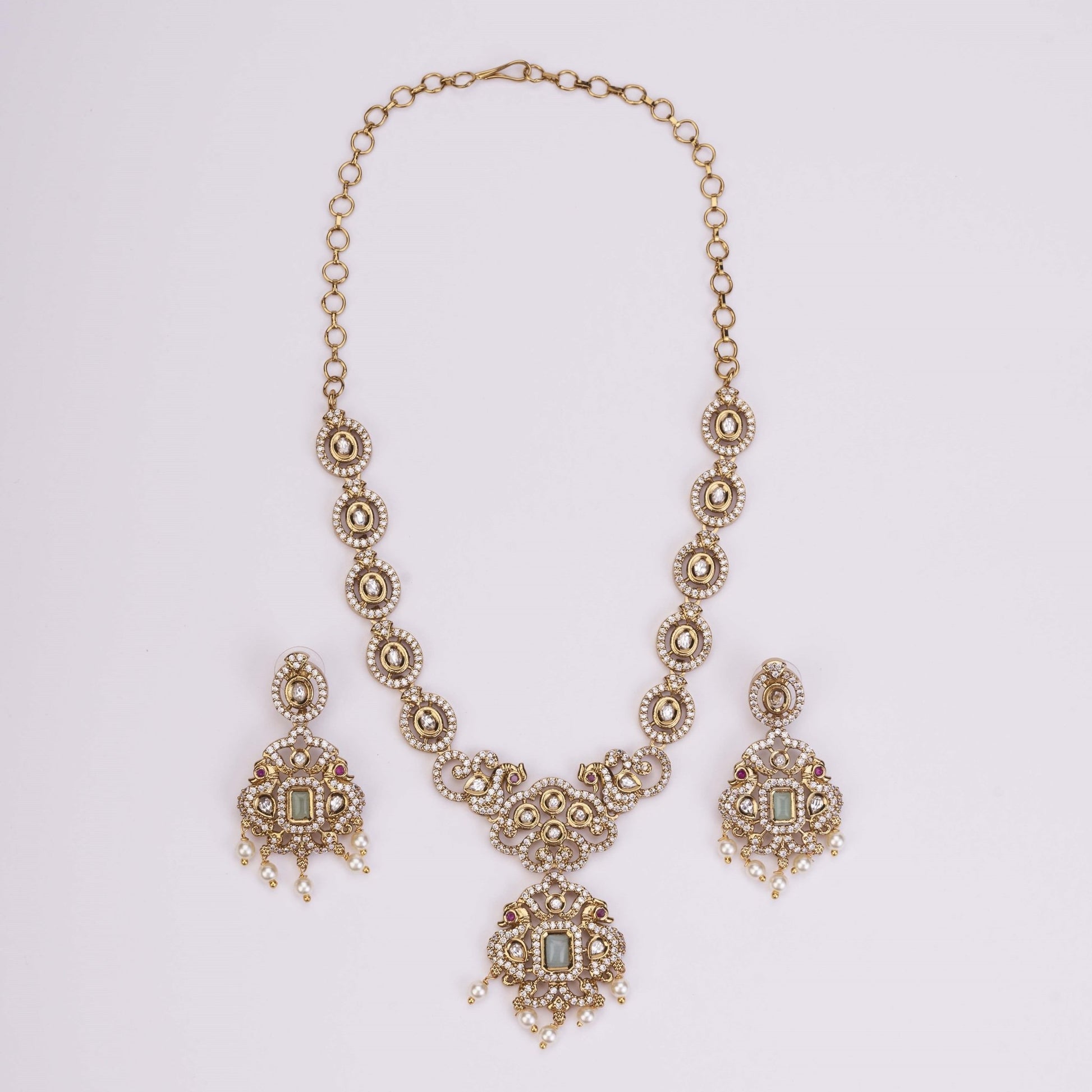 Necklace - Adorable Enchanted Mehendi Plated Necklcace Set - Opal Touch