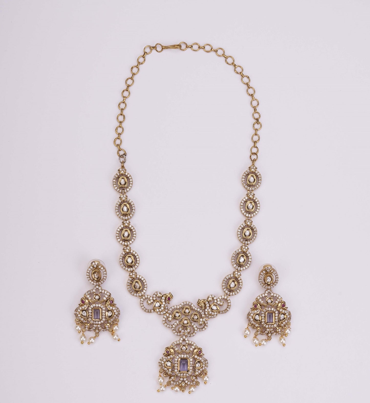 Necklace - Adorable Enchanted Mehendi Plated Necklcace Set - Opal Touch