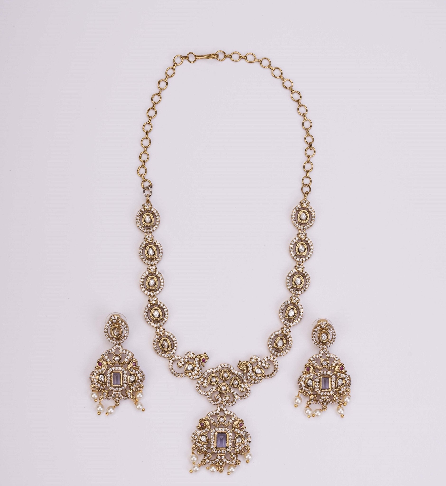 Necklace - Adorable Enchanted Mehendi Plated Necklcace Set - Opal Touch