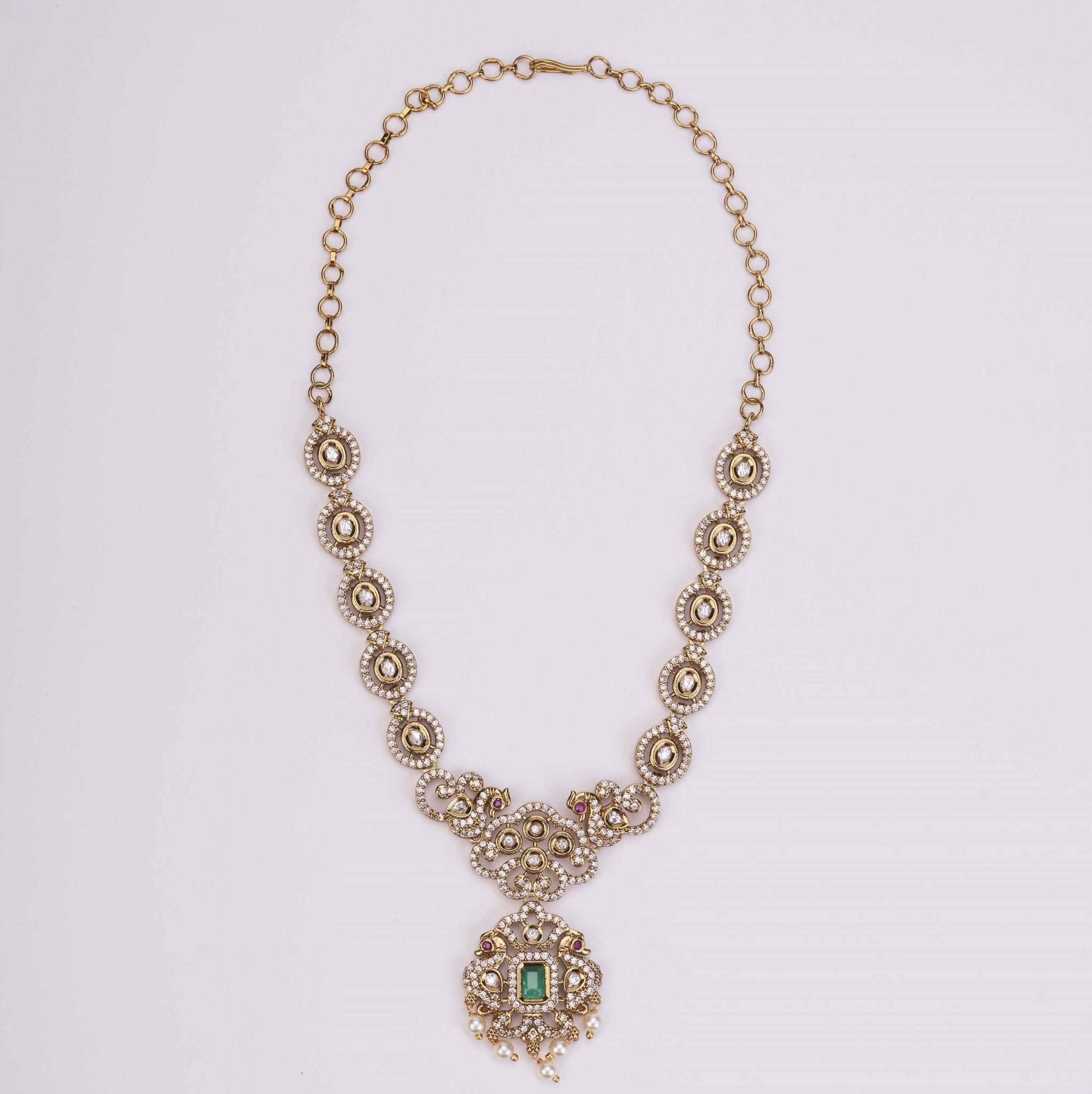 Necklace - Adorable Enchanted Mehendi Plated Necklcace Set - Opal Touch