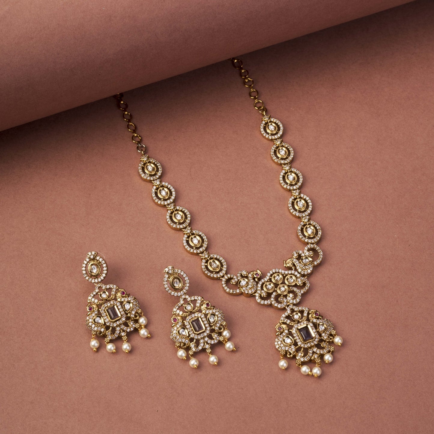 Necklace - Adorable Enchanted Mehendi Plated Necklcace Set - Opal Touch