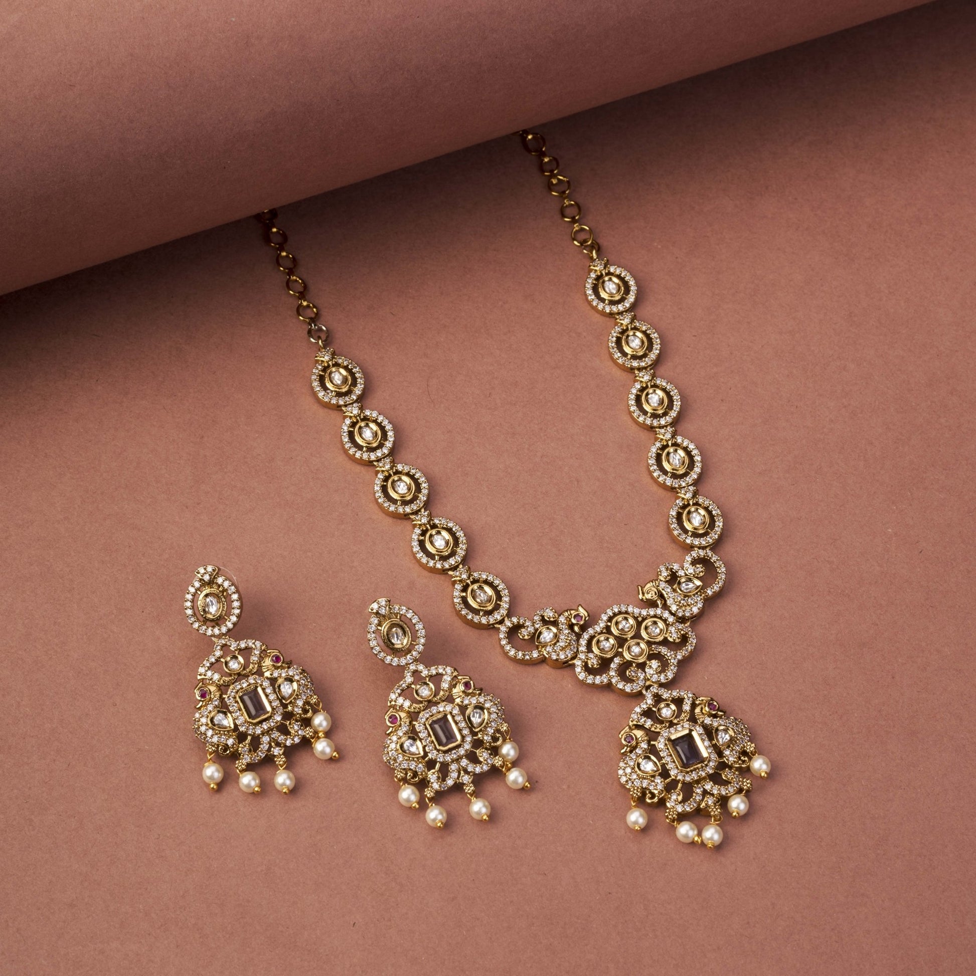 Necklace - Adorable Enchanted Mehendi Plated Necklcace Set - Opal Touch