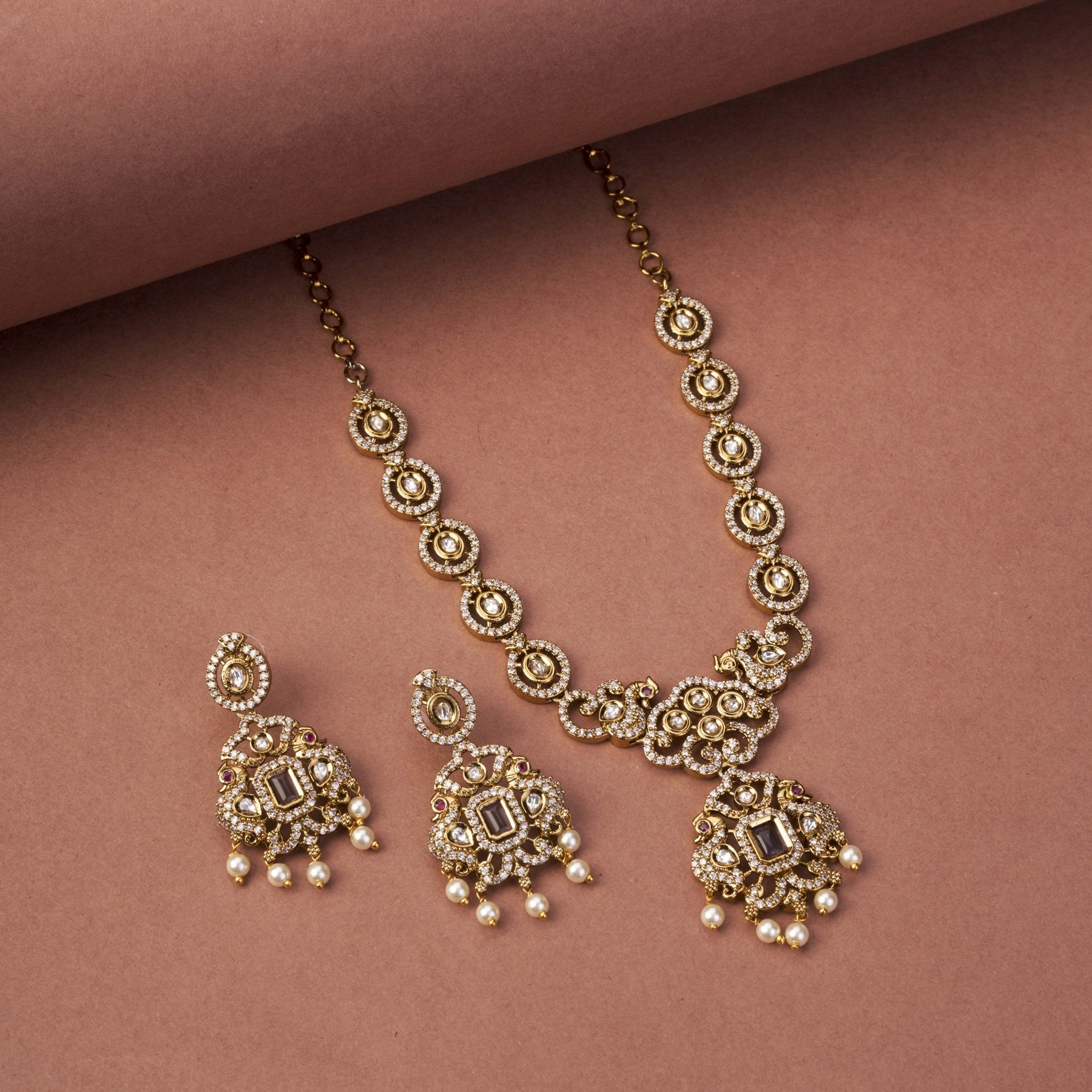 Necklace - Adorable Enchanted Mehendi Plated Necklcace Set - Opal Touch