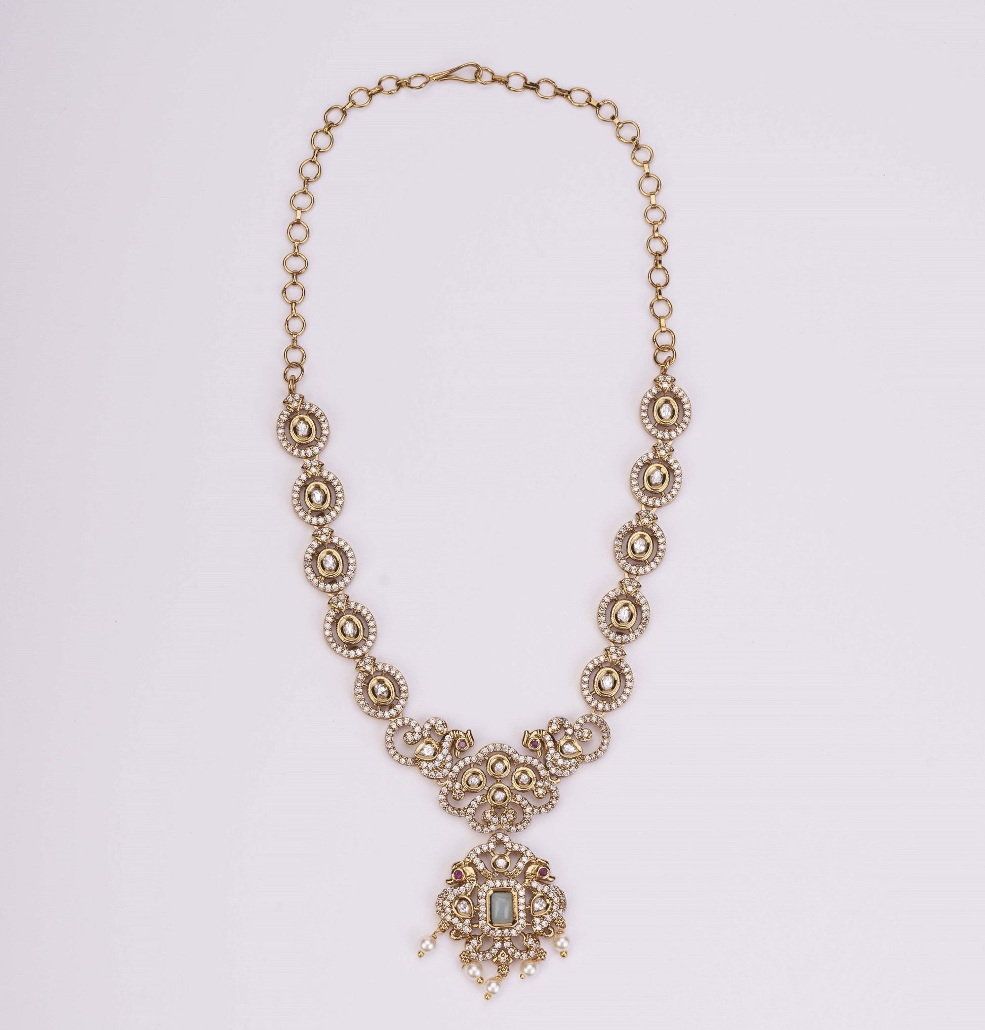 Necklace - Adorable Enchanted Mehendi Plated Necklcace Set - Opal Touch