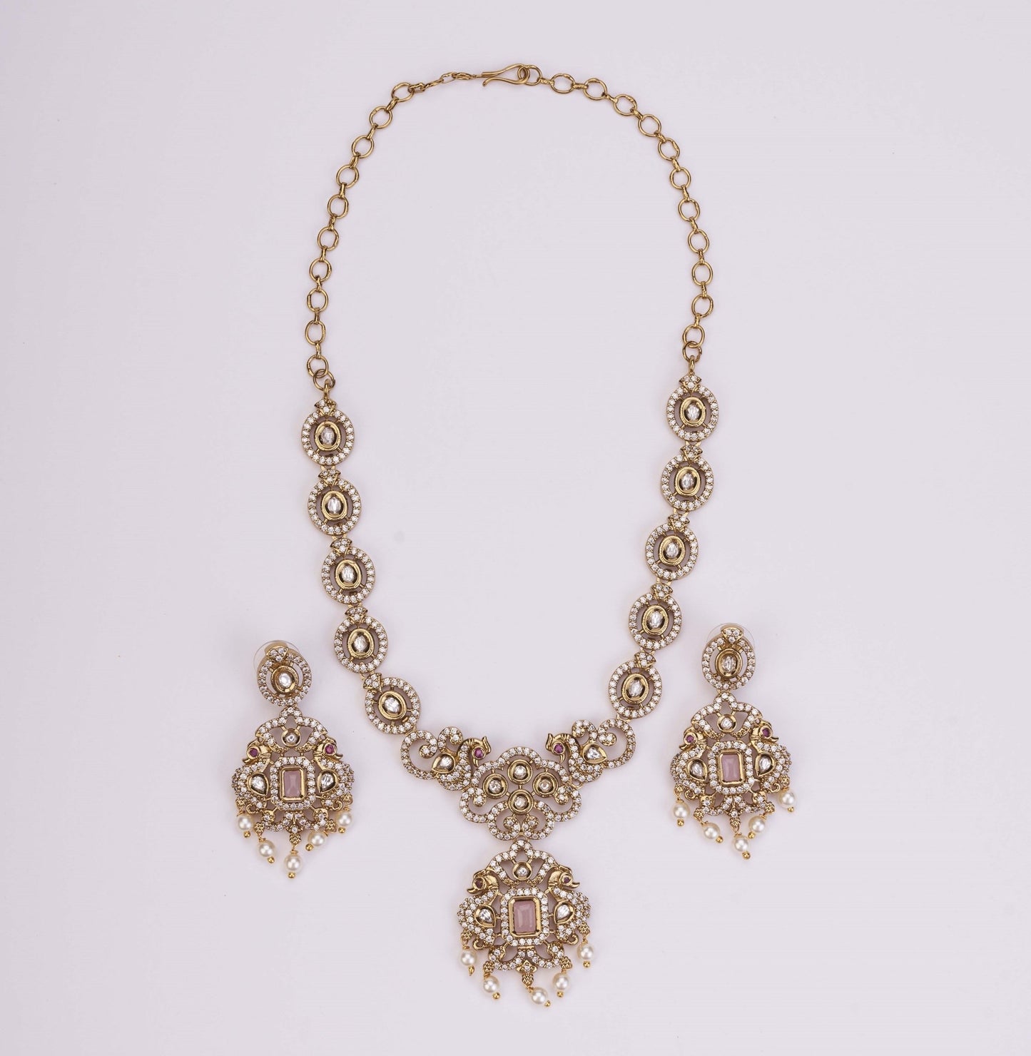 Necklace - Adorable Enchanted Mehendi Plated Necklcace Set - Opal Touch