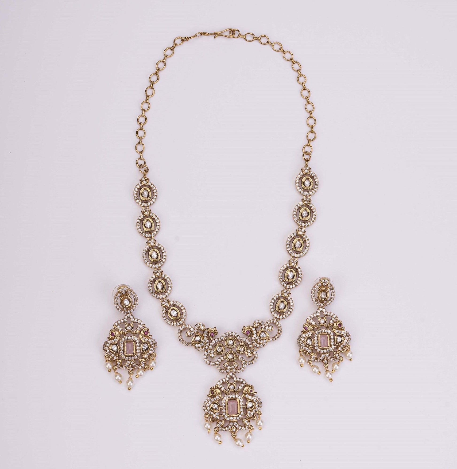 Necklace - Adorable Enchanted Mehendi Plated Necklcace Set - Opal Touch