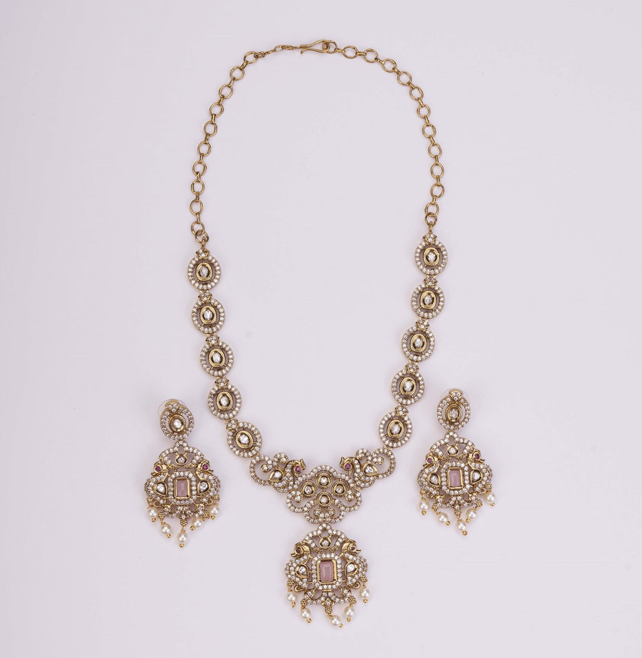 Necklace - Adorable Enchanted Mehendi Plated Necklcace Set - Opal Touch